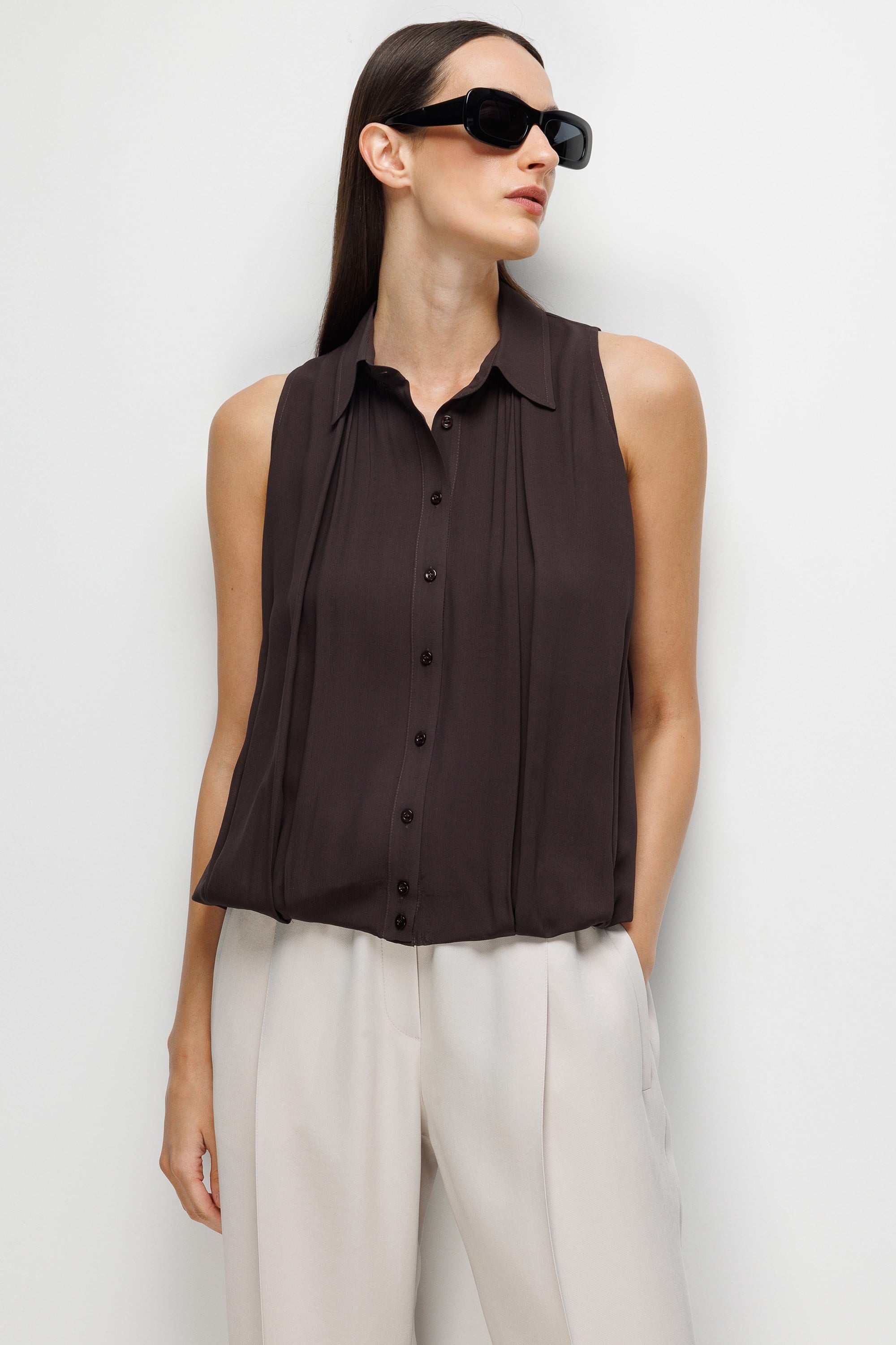 Kolsuz Drapeli Şifon Bluz