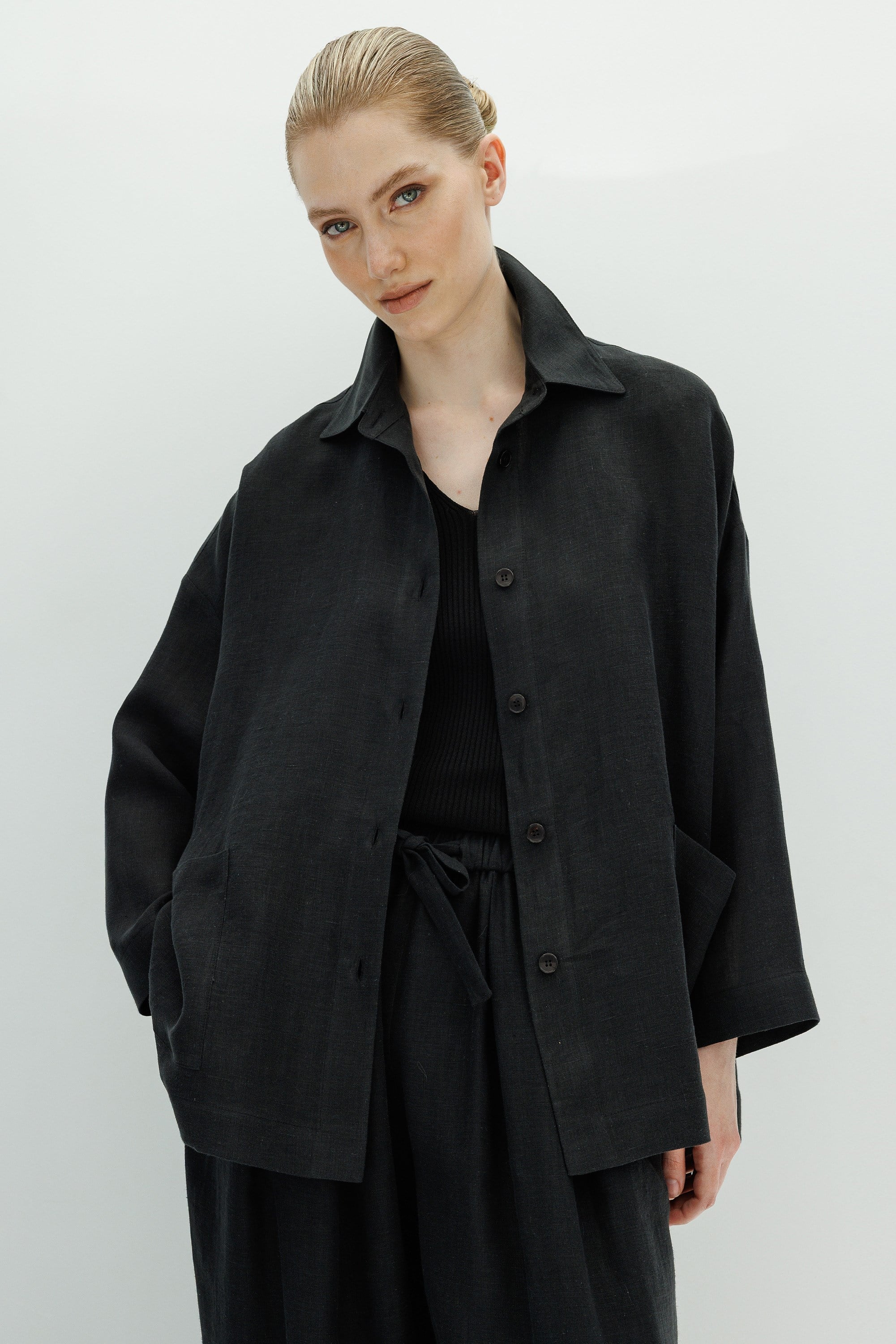 Oversize Cepli Keten Ceket