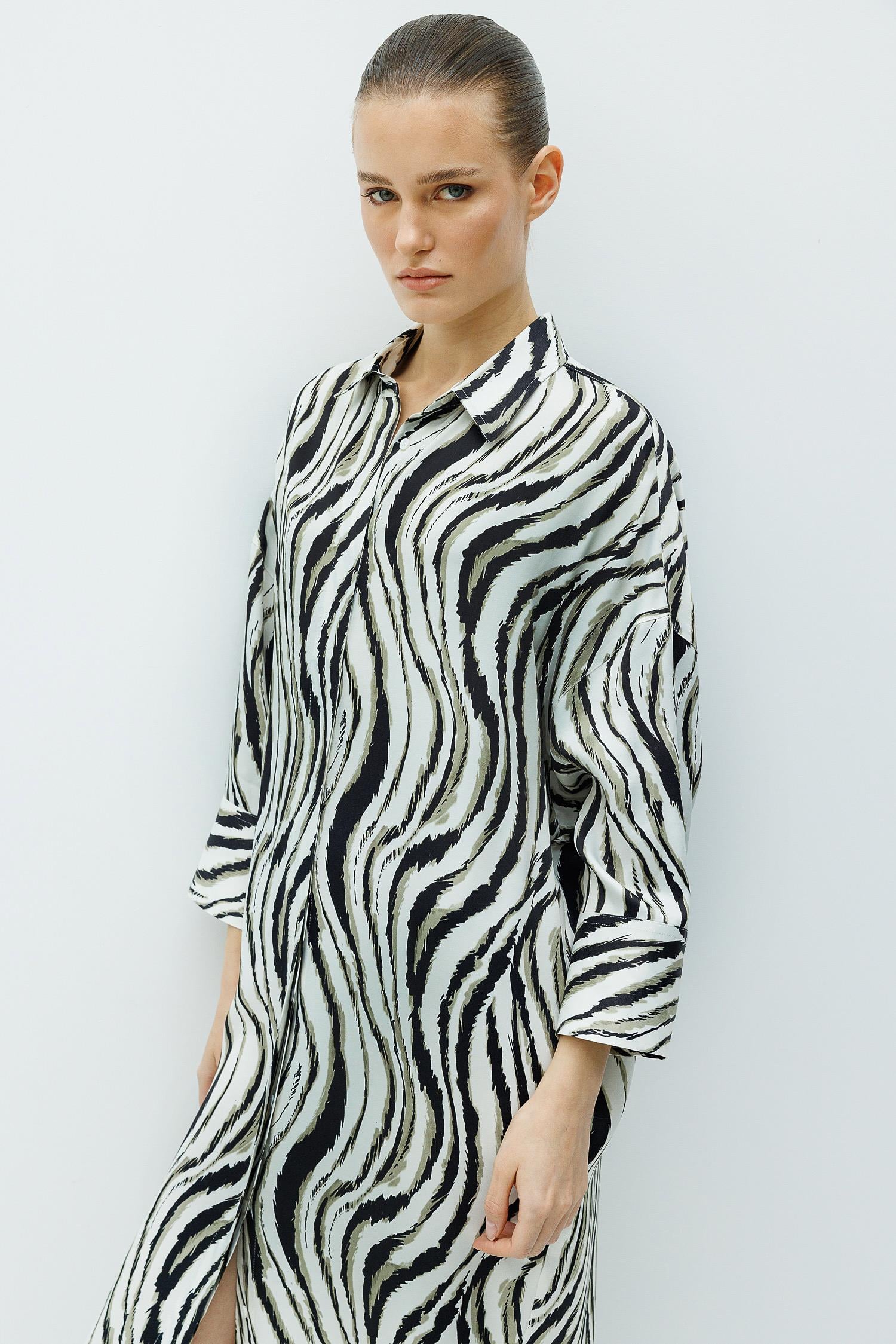 Zebra Desen Gömlek Elbise