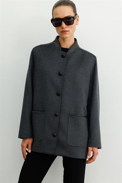 Deri Yakalı Dıştan Cepli Cup