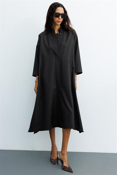 Dik Yaka Flanel Elbise