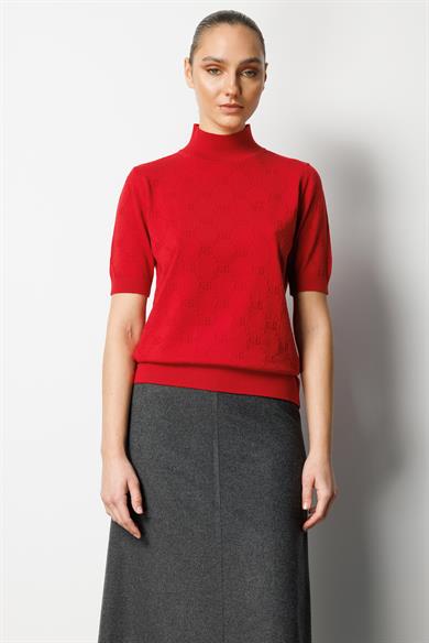 Dik Yaka Jakarlı Yarım Kol Triko