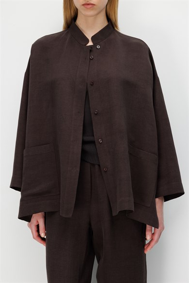 Dik Yaka Oversize Keten Ceket