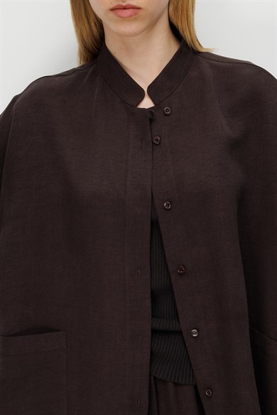 Dik Yaka Oversize Keten Ceket