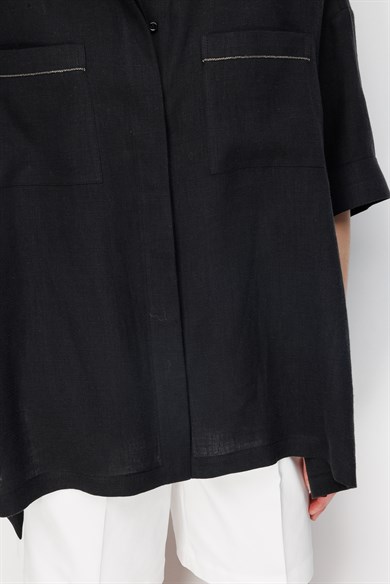 Düşük Kol Oversize Keten Bluz