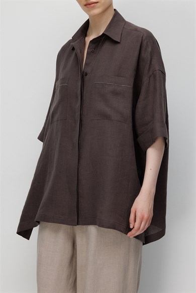 Düşük Kol Oversize Keten Bluz