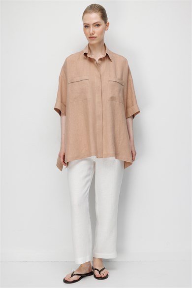 Düşük Kol Oversize Keten Bluz