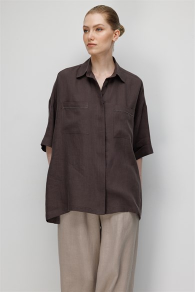 Düşük Kol Oversize Keten Bluz