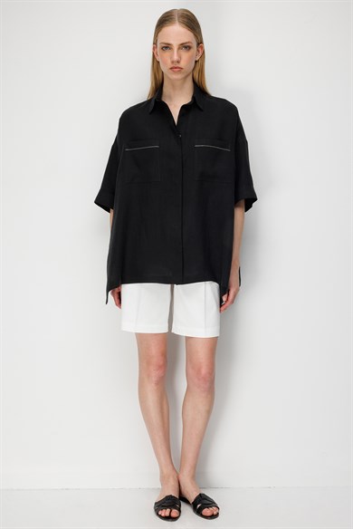 Düşük Kol Oversize Keten Bluz
