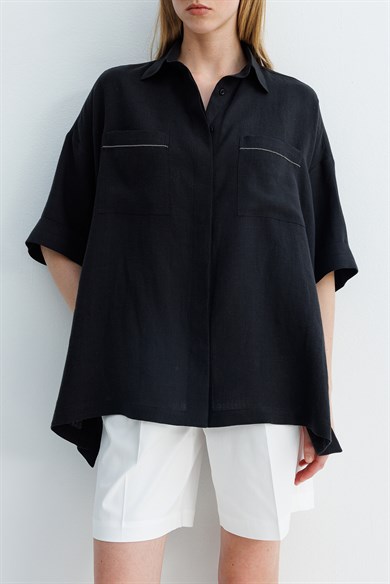 Düşük Kol Oversize Keten Bluz