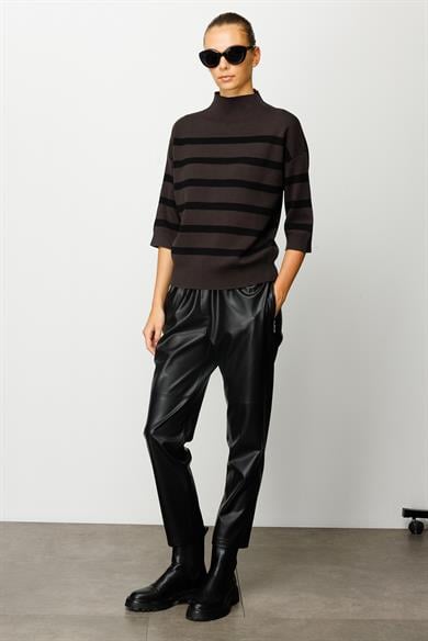 Elastan Kemerli Fermuar Cepli Deri Pantolon