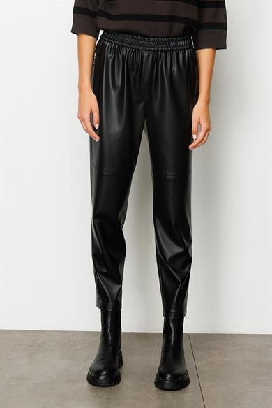 Elastan Kemerli Fermuar Cepli Deri Pantolon