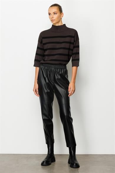 Elastan Kemerli Fermuar Cepli Deri Pantolon