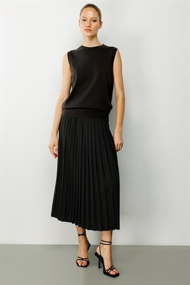 Elastan Kemerli Krep Pilise Etek