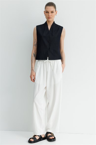 Elastan Kemerli Pensli Pantolon