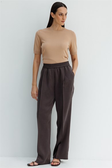 Elastan Kemerli Tek Pile Pantolon
