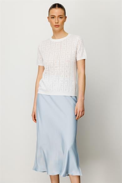 Elastan Kemerli Yırtmaçlı Verev Etek