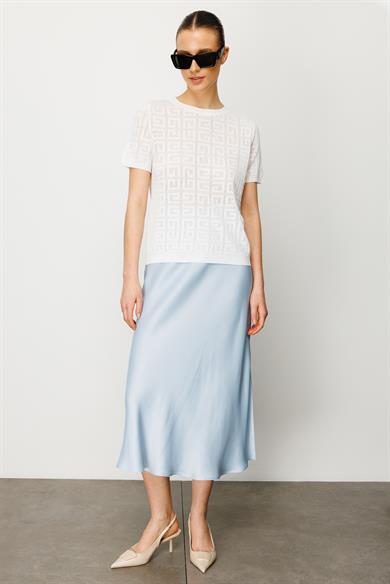 Elastan Kemerli Yırtmaçlı Verev Etek