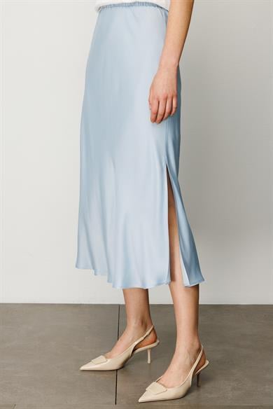 Elastan Kemerli Yırtmaçlı Verev Etek