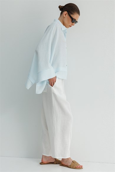 Geniş Manşetli Keten Bluz