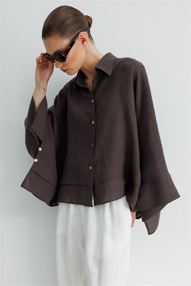 Geniş Manşetli Keten Bluz