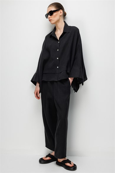 Geniş Manşetli Keten Bluz