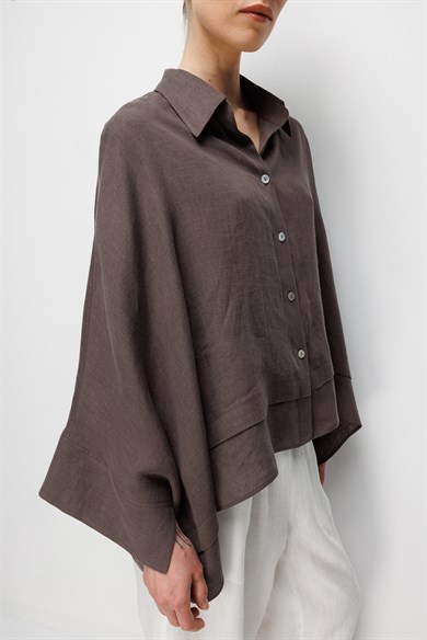 Geniş Manşetli Keten Bluz