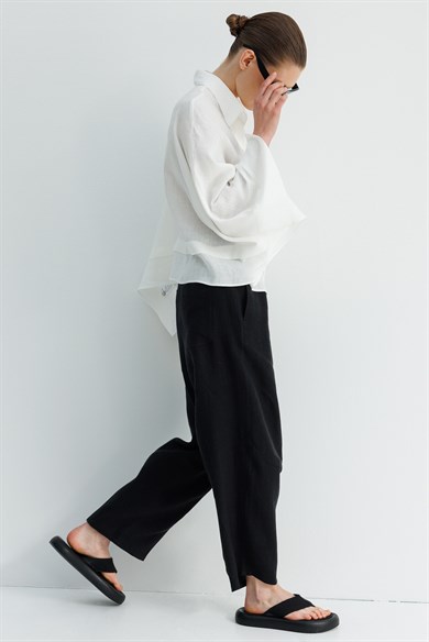 Geniş Manşetli Keten Bluz