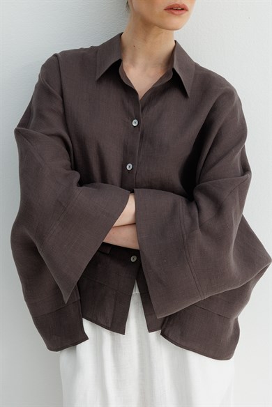 Geniş Manşetli Keten Bluz