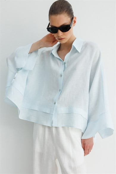 Geniş Manşetli Keten Bluz