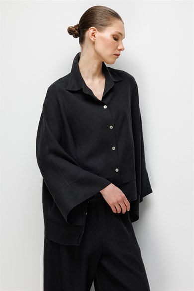 Geniş Manşetli Keten Bluz