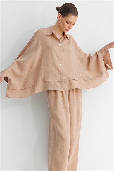 Geniş Manşetli Keten Bluz