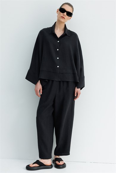 Geniş Manşetli Keten Bluz