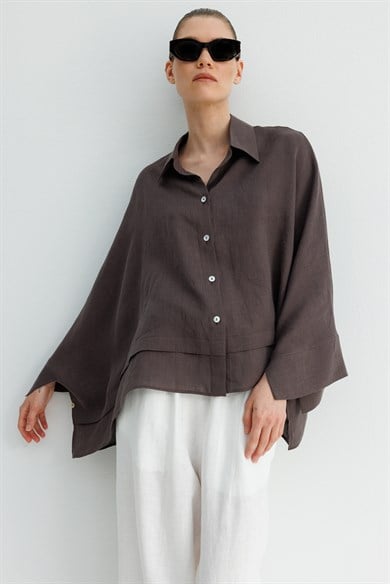 Geniş Manşetli Keten Bluz