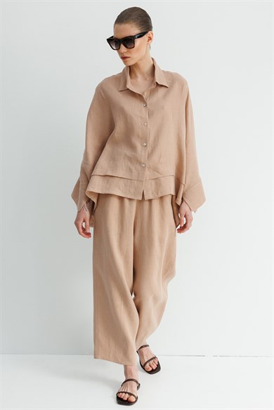 Geniş Manşetli Keten Bluz