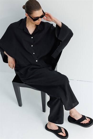 Geniş Manşetli Keten Bluz