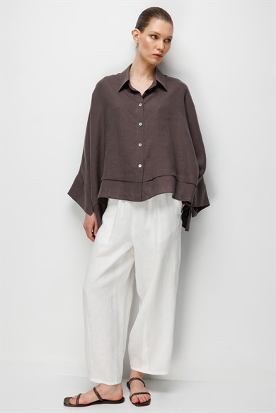 Geniş Manşetli Keten Bluz