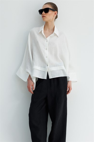 Geniş Manşetli Keten Bluz