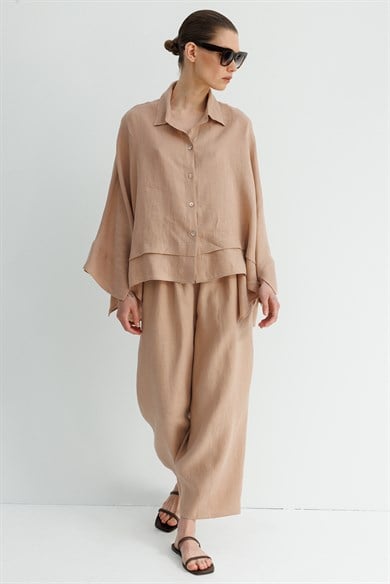 Geniş Manşetli Keten Bluz