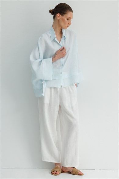 Geniş Manşetli Keten Bluz