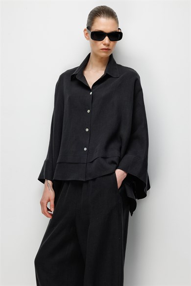 Geniş Manşetli Keten Bluz