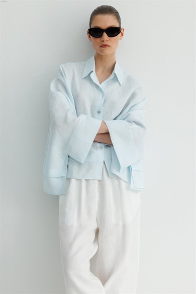 Geniş Manşetli Keten Bluz