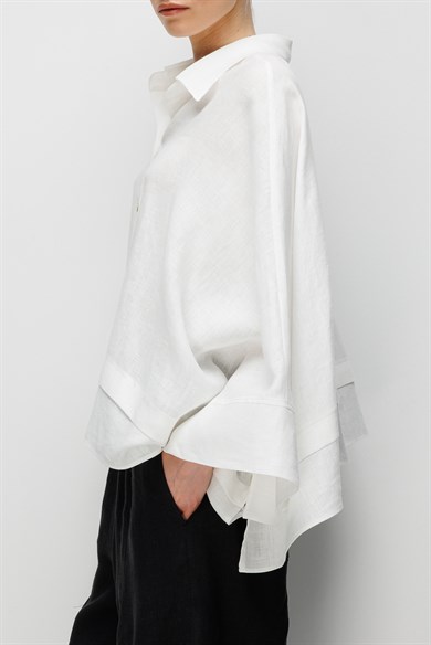 Geniş Manşetli Keten Bluz