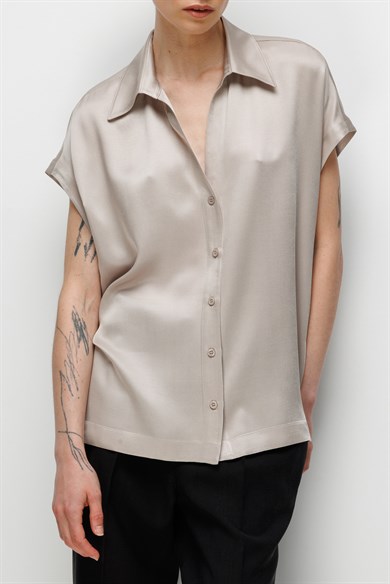 Gömlek Yaka Düşük Kol Bluz