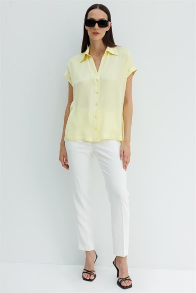 Gömlek Yaka Düşük Kol Bluz