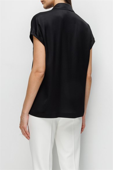 Gömlek Yaka Düşük Kol Bluz