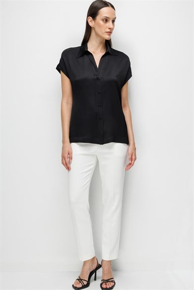 Gömlek Yaka Düşük Kol Bluz