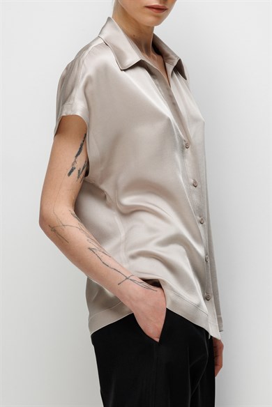 Gömlek Yaka Düşük Kol Bluz