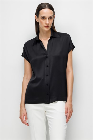 Gömlek Yaka Düşük Kol Bluz