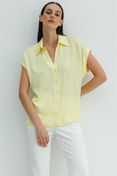 Gömlek Yaka Düşük Kol Bluz